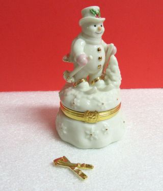 Lenox Treasures Skiing In Style Hinged Box Snowman With Charm