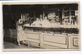 1920 Rppc Postcard Of Woman Drinking Beer Inside Bar At Tijuana Mexico