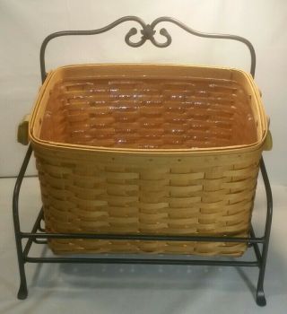 ☆ Longaberger 2000 Newspaper Basket,  Wrought Iron Stand & Protector Combo F/ship