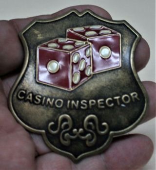 Casino Inspector Badge Shield With Red Dice In Center Finish