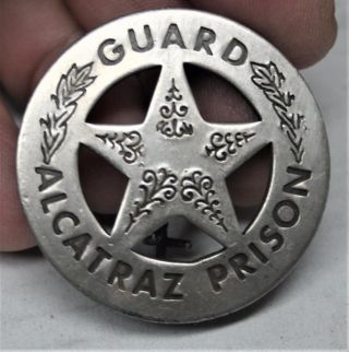 Guard Alcatraz Prison Light Colored Metal Round Badge With Star Center