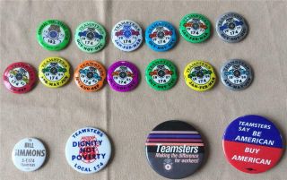 17 Vintage Teamsters Local 174 Union Pins Pinback Buttons 1973 - 74,  76,  77,  1982