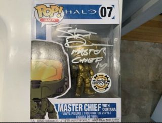 Rare Halo: Outpost Master Chief Funko Pop Signed By Steve Downs And Jen Taylor