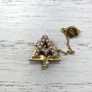 Vintage Alpha Gamma Delta Sorority Badge Pin 10k Yellow Gold Seed Pearls