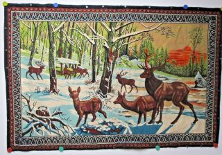 Vintage Tapestry Deer Doe Buck Elk Stag 38 X 58 Made In Turkey Cotton 13379 Wpl