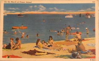 On The Beach - Vintage Coney Island Postcard - Brooklyn York Boardwalk
