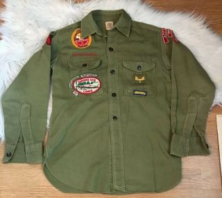 1960s Vintage Boy Scout Bsa Uniform Shirt,  Patches Sanforized Appleton Wi 25