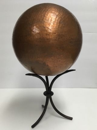Stone Forest Decorative 8 " Hand Hammered Pure Copper Sphere With Cast Iron Stand