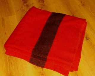 Vtg Golden Dawn 100 Wool Blanket Red W Black Stripe Lodge Cabin Camp 75 " X 81 "