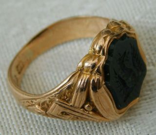 Georgian ? 15ct Gold Intaglio Heraldic Family Crest Carved Seal Ring 2