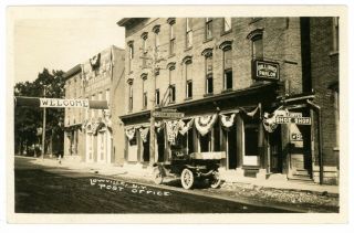 Lowville Ny - Post Office Building - Billiard Parlor Sign - Rppc Postcard