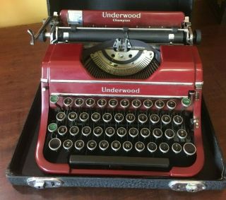 30s Fire Engine Red Underwood Champion Typewriter And Case