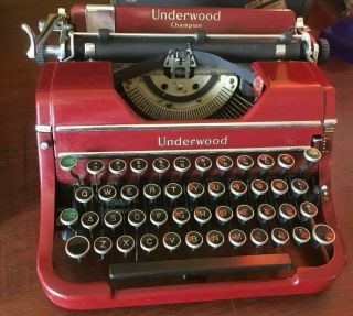 30s Fire Engine Red Underwood Champion Typewriter and Case 6