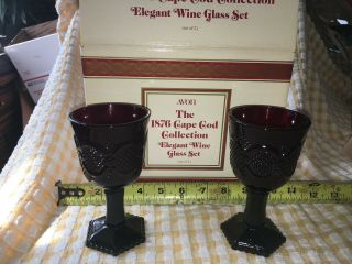 Vtg Avon 1876 Cape Cod Ruby Red Glass Elegant Wine Goblet Set Of 2 Nib 1992