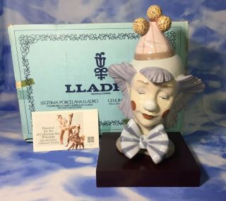 Htf Lladro " Reflecting Clown Bust " Glazed Porcelain Figurine 5612 W/ A Box Evc