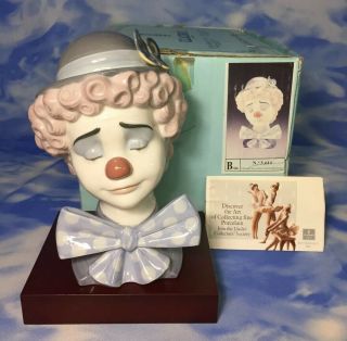 Htf Lladro " Sad Clown Bust " Glazed Porcelain Figurine 5611 W/ Box & Base Evc