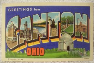 Canton,  Ohio - Vintage Linen,  Large - Letter Postcard -