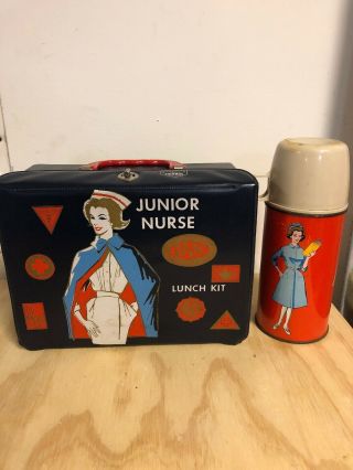 Junior Nurse Lunch Pail 1963 King Seeley Thermos Vinyl Box And Metal Bottle