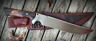 Custom Handmade D - 2 Tool Steel Burl Wood Hunting Bowie Knife With Leather Sheath