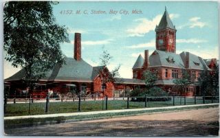 Bay City Mi Postcard Michigan Central Railroad Depot Train Station 1914 Cancel