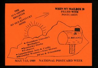 National Postcard Week 1989 Erlanger Kentucky Ky Mailbox Sun State Outline