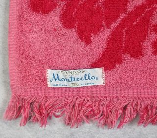 2 Mid Cent Mod Vintage Cannon Monticello Bath Towels,  Hot Pink,  Fringe,  25 x 39 