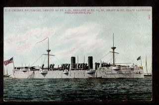 C.  1908 Us Cruiser Baltimore Navy Military Ship Bosselman Postcard