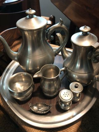 Vintage 9 Piece Woodbury Pewter Coffee/tea Set Long Spot Tea Pot Creamer Tray