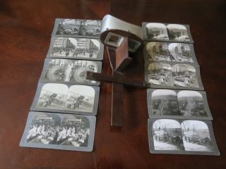 Antique Monarch Stereoscope Viewer W/ 36 Stereoview Cards By Keystone View Co.