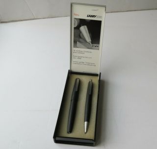 Set Of 2 Lamy 2000 W.  Germany Black Makrolon Ballpoint Pen & Fountain Pen