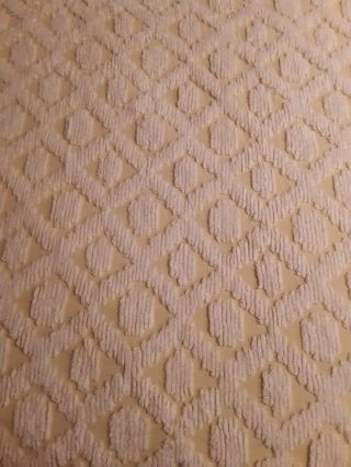 Vintage Pastel Yellow Chenille Bedspread Full - Size W/ White Pom Fringe