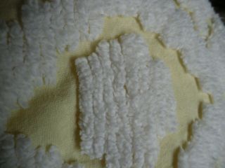 Vintage Pastel Yellow Chenille Bedspread full - size w/ white pom fringe 7