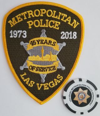 Las Vegas Metropolitan Police 45th Anniversary Patch & Lvmpd Poker Coin/chip
