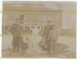 Old Chinese Albumen Photo German Family & Snowman Qingdao / Tsingtao China C1910