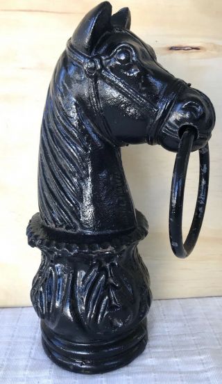 Antique American 19th C.  Carved Cast Iron Hitching Post Horse Head Topper/ring