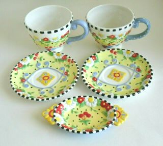 Mary Engelbreit,  Michel & Co.  Me Ink (5 Pc Set) Cups N Saucers Collectable