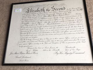 Royalty Queen Elizabeth Ii Signed Obe Certificate Mbe Royal Document Autograph
