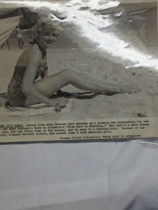 Vintage 1953 Black And White Photo Of Deborah Kerr At The Beach 2