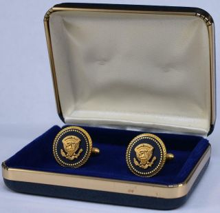 Presidential Seal Bill Clinton White House Cobalt Cufflinks 2nd Term 14k Gf Gold