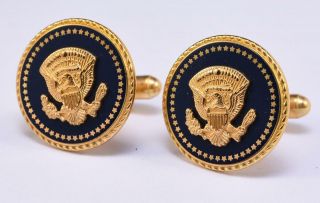 Presidential Seal Bill Clinton White House Cobalt Cufflinks 2nd Term 14k GF Gold 6