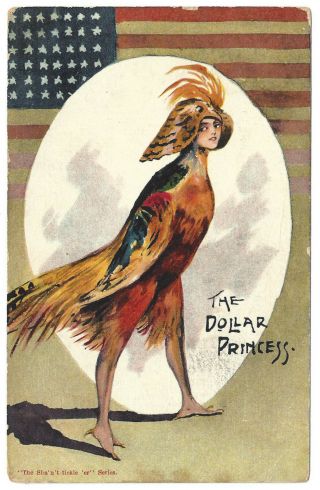 " The Dollar Princess " Postcard Musical Feathers Costume Flag Heiress