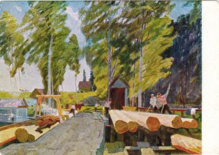 1959 Rare Socialist Realism Russian Postcard Work On Tree Logging By V.  Sidorov
