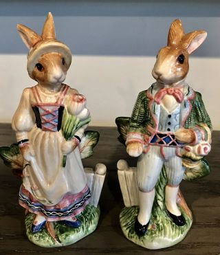 Fitz And Floyd Old World Rabbits Salt And Pepper Shakers