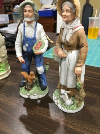 Homco Porcelain Farm Couple 1409 Old Man Woman Rabbit Home Interiors Figurines