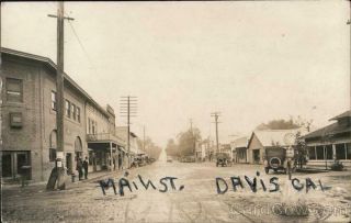 Rppc Davis,  Ca Main St.  Yolo County California Real Photo Post Card Vintage