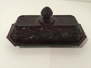 Vintage Ruby Red Stick Butter Dish,  Cape Cod,  Avon 1876