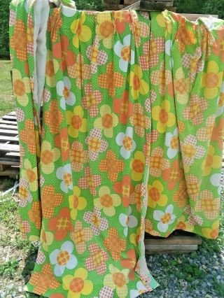 Vtg Pr.  1960s 1970s Mod Flower Retro Lined Pinch Pleat Drapes Curtains 23 X 66 "