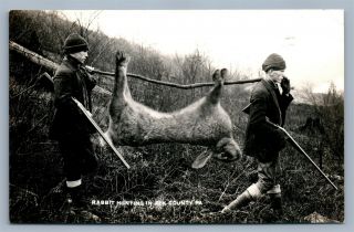 Elk County Pa Exaggerated Rabbit Hunting 1931 Vintage Real Photo Postcard Rppc