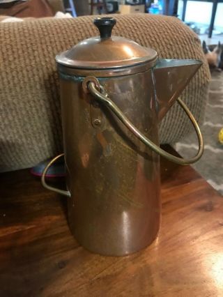 Vintage Copper Brass 2 Handles Pitcher Coffee Tea Pot Made In Portugal