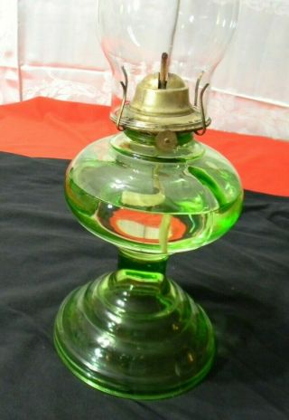 Vntg Vasoline Green Depression Kerosene Oil Lamp Lantern - Thomaston Conn Burner